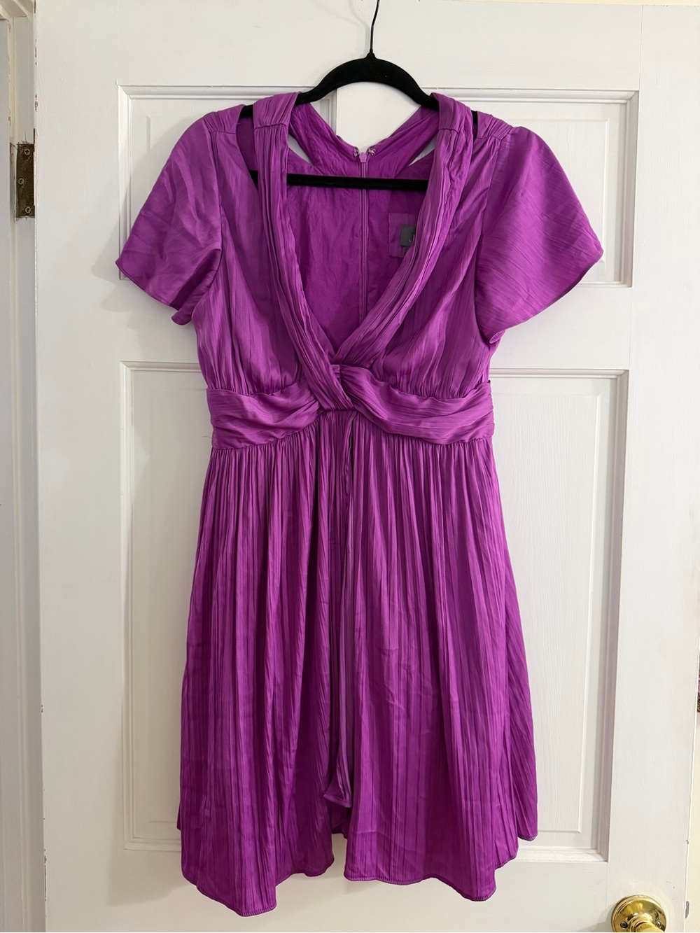 Anthropologie Magenta Pleated V-Neck Mini Dress
